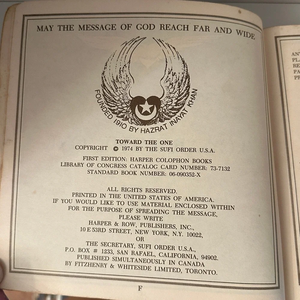 Harper Colophon Toward the One Sufi Spirituality First Edition Illustrated Book
